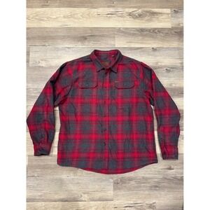 ORVIS Mens Red Gray Plaid Flannel Long Sleeve Button Up Shirt XL EG